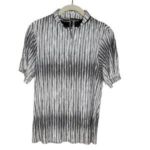 Jamie Sadock Shirt Medium Black White Textured Crinkle Short Sleeve Golf Top